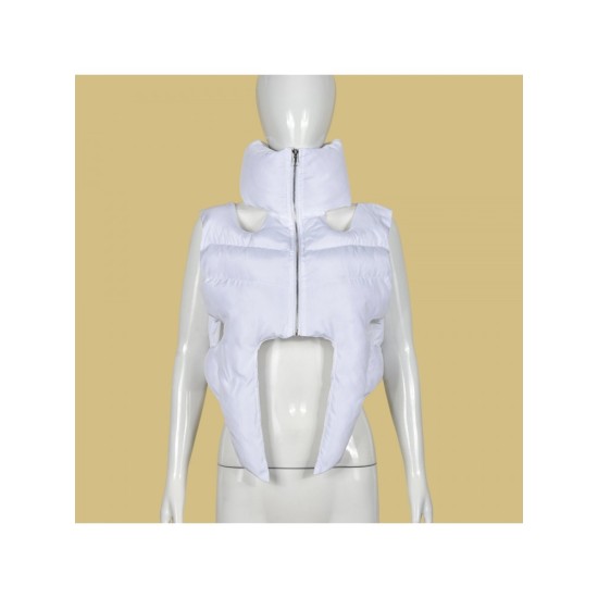 Stand-up Collar Zipper Sleeveless Padded Short Jacket