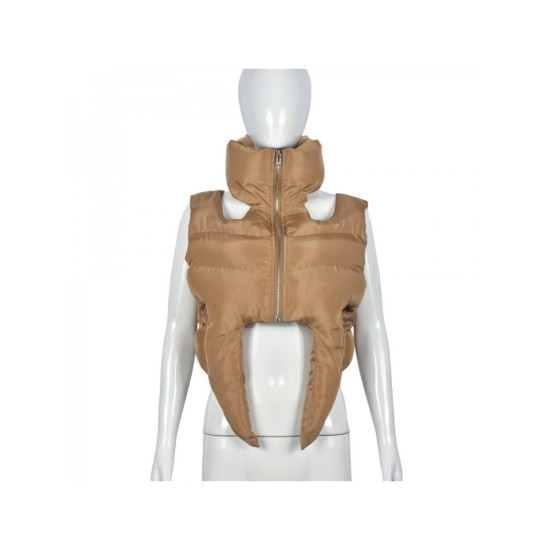 Stand-up Collar Zipper Sleeveless Padded Short Jacket