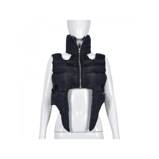 Stand-up Collar Zipper Sleeveless Padded Short Jacket