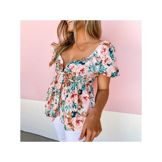 Summer Fashion Puff Short Sleeve Ruffled Tops