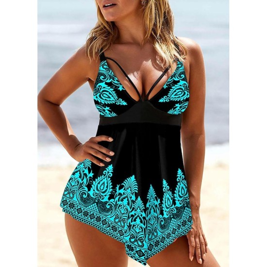 Swimwear Swimdresses Plus Size Swimsuit 2 Piece Printing Graphic Black Blue Bathing Suits Sports Summer