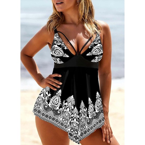 Swimwear Swimdresses Plus Size Swimsuit 2 Piece Printing Graphic Black Blue Bathing Suits Sports Summer