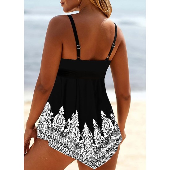 Swimwear Swimdresses Plus Size Swimsuit 2 Piece Printing Graphic Black Blue Bathing Suits Sports Summer