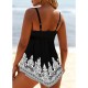 Swimwear Swimdresses Plus Size Swimsuit 2 Piece Printing Graphic Black Blue Bathing Suits Sports Summer