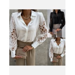 Spring Fashion Solid Lace Long Sleeve Blouse