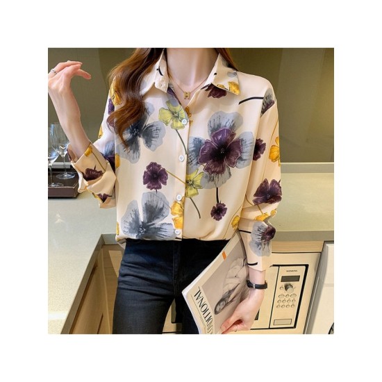 2022 Fashion Flower Printing Long Sleeve Women’s Shirt