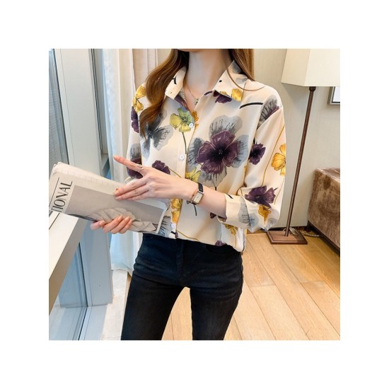 2022 Fashion Flower Printing Long Sleeve Women’s Shirt