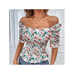 Fashion Square Neck Ruched Floral Women’s Top