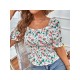 Fashion Square Neck Ruched Floral Women’s Top