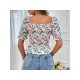 Fashion Square Neck Ruched Floral Women’s Top