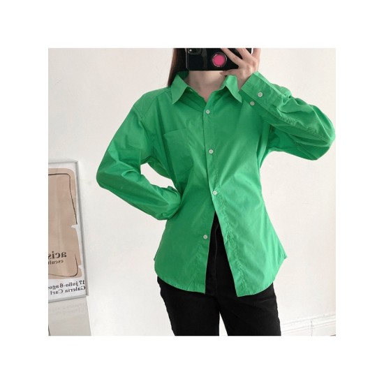 Casual Pure Green Long Sleeve Blouse For Women