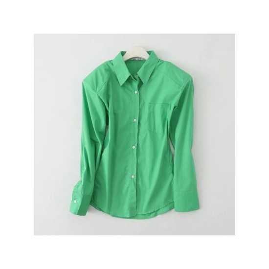 Casual Pure Green Long Sleeve Blouse For Women