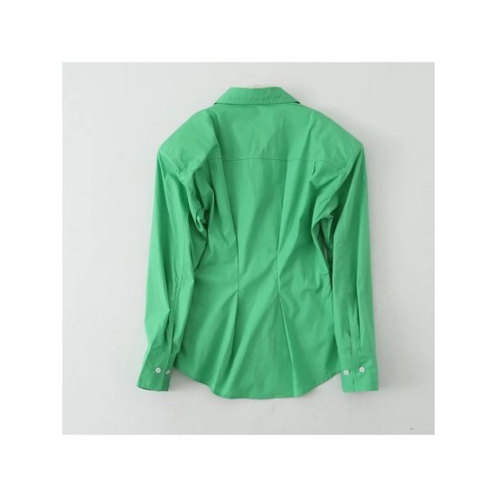 Casual Pure Green Long Sleeve Blouse For Women