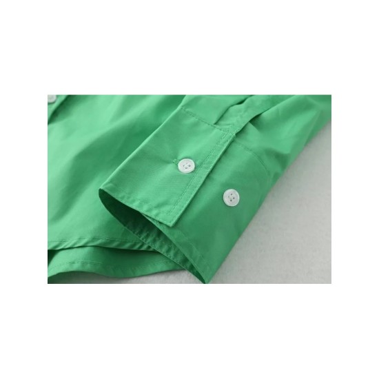 Casual Pure Green Long Sleeve Blouse For Women