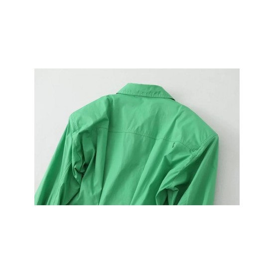 Casual Pure Green Long Sleeve Blouse For Women