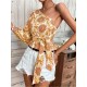 Mandala Printing One Shoulder Ruffled Lace Up Blouses