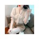 French Style Puff Sleeve Tie Neck Ladies Blouse