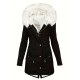 Womens Chic Thermal Parka Coat with Faux Fur Hood – Zip & Button Closure, Front Pockets, Ideal for Cold Weather