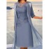 Lace Dress Dress Set Two Piece Dress Midi Dress Dusty Blue Green 3/4 Length Sleeve Pure Color Lace up Summer Spring Fall Crew Neck Elegant Party Wedding Guest 2023 S M L XL 2XL 3XL