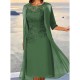 Lace Dress Dress Set Two Piece Dress Midi Dress Dusty Blue Green 3/4 Length Sleeve Pure Color Lace up Summer Spring Fall Crew Neck Elegant Party Wedding Guest 2023 S M L XL 2XL 3XL