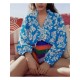 Flower Printed Stand Collar Long Sleeve Ladies Blouse