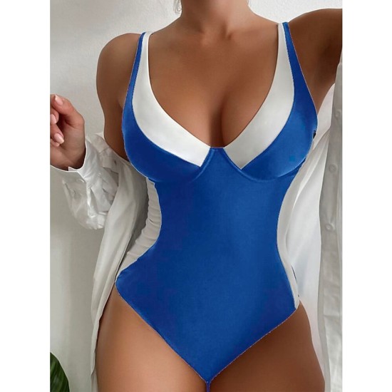 Swimwear One Piece Monokini Bathing Suits Normal Swimsuit Tummy Control High Waisted Color Block Black Royal Blue Blue Purple Padded Strap Bathing Suits Sports Vacation Beach Wear