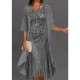 Dress Set Two Piece Dress Sheath Dress Midi Dress Dark Gray 3/4 Length Sleeve Print Layered Summer Spring Fall Crew Neck Romantic Date Vacation 2023 S M L XL 2XL 3XL