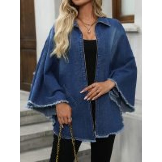 Stylish Oversized Elegant Denim Jacket Coat – Women Denim Jackets & Coats with Raw Hem, Loose Fit, Zipper, Batwing Sleeve, and Chic Design – Perfect for Casual Daily Wear and Outdoor Activities – Mallcopilot fashion women's clo