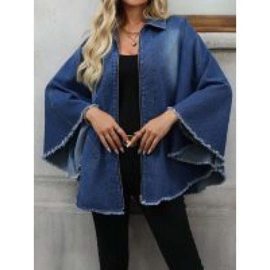 Stylish Oversized Elegant Denim Jacket Coat – Women Denim Jackets & Coats with Raw Hem, Loose Fit, Zipper, Batwing Sleeve, and Chic Design – Perfect for Casual Daily Wear and Outdoor Activities – Mallcopilot fashion women's clo