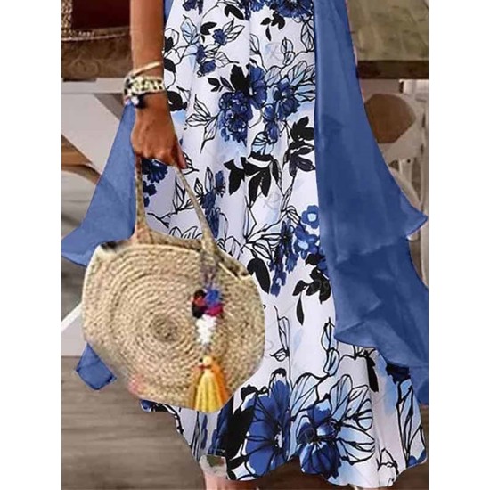 Two Piece Dress Set Casual Dress Print Dress Outdoor Daily Fashion Casual Print Maxi Dress V Neck Half Sleeve Leaf Floral Regular Fit Blue Purple Summer Spring S M L XL XXL