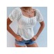 Fashion Pure Color Hollowed Out Patchwork Chiffon Women’s Blouse