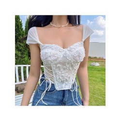 Summer New Pure Color Lace Bandage Women’s Top