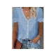 Casual V Neck Lace Patch Short Sleeve Ladies Tops