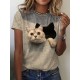 T shirt Tee Black White Blue Graphic Cat Print Short Sleeve Daily Weekend Vintage Round Neck Regular 3D Cat Painting S