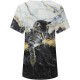 T shirt Tee Black White Blue Graphic Cat Print Short Sleeve Daily Weekend Vintage Round Neck Regular 3D Cat Painting S