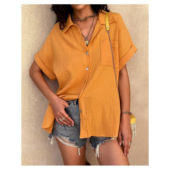 Casual Pure Color Short Sleeve Blouses For Women