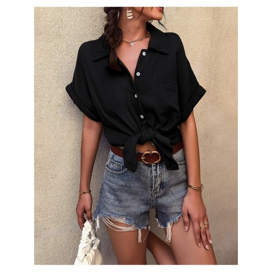 Casual Pure Color Short Sleeve Blouses For Women