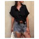 Casual Pure Color Short Sleeve Blouses For Women