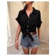 Casual Pure Color Short Sleeve Blouses For Women