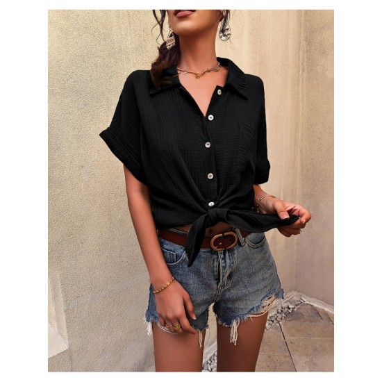 Casual Pure Color Short Sleeve Blouses For Women