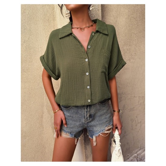 Casual Pure Color Short Sleeve Blouses For Women