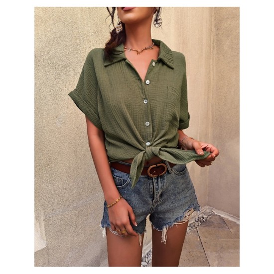 Casual Pure Color Short Sleeve Blouses For Women