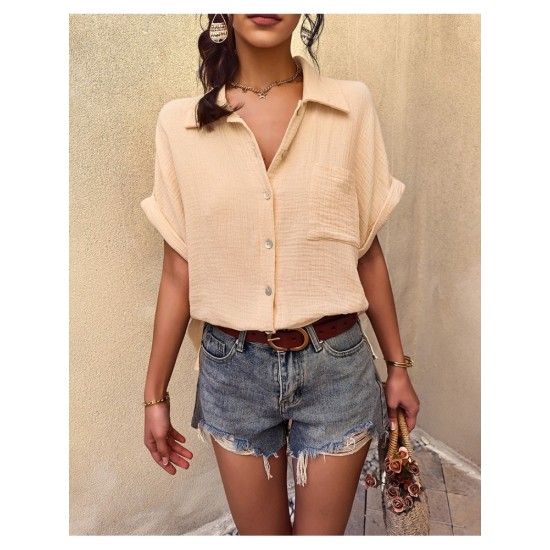 Casual Pure Color Short Sleeve Blouses For Women