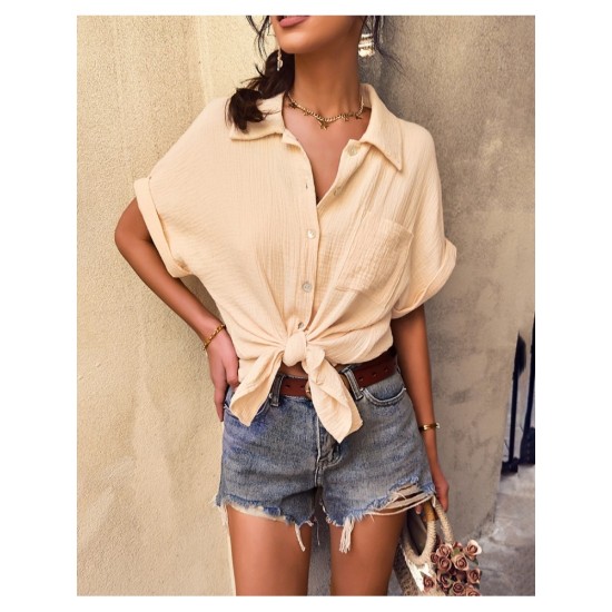 Casual Pure Color Short Sleeve Blouses For Women