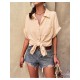 Casual Pure Color Short Sleeve Blouses For Women