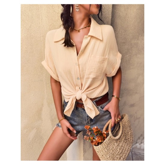 Casual Pure Color Short Sleeve Blouses For Women