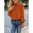 Mock Neck Tie Wrap Puff Sleeve Ladies Blouse