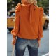 Mock Neck Tie Wrap Puff Sleeve Ladies Blouse