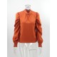 Mock Neck Tie Wrap Puff Sleeve Ladies Blouse