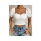 Women Solid Puff Short Sleeve Cropped Blouses